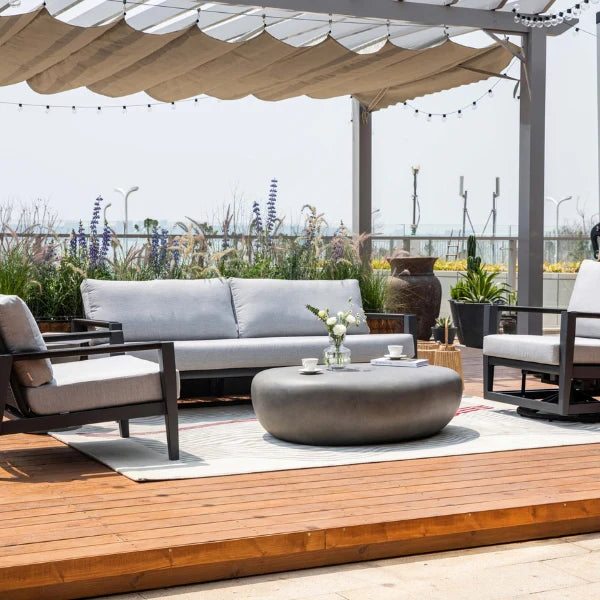 Elementi Outdoor Laguna Outdoor Aluminum 3-Seat Sofa with Sunbrella Cushions