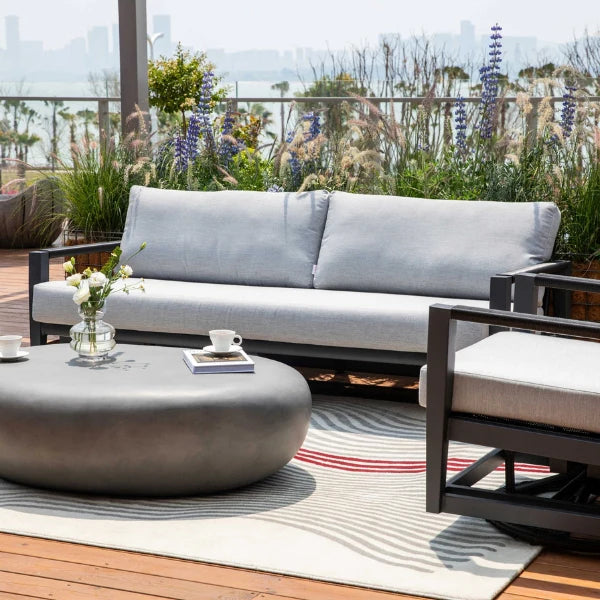 Elementi Outdoor Laguna Outdoor Aluminum 3-Seat Sofa with Sunbrella Cushions