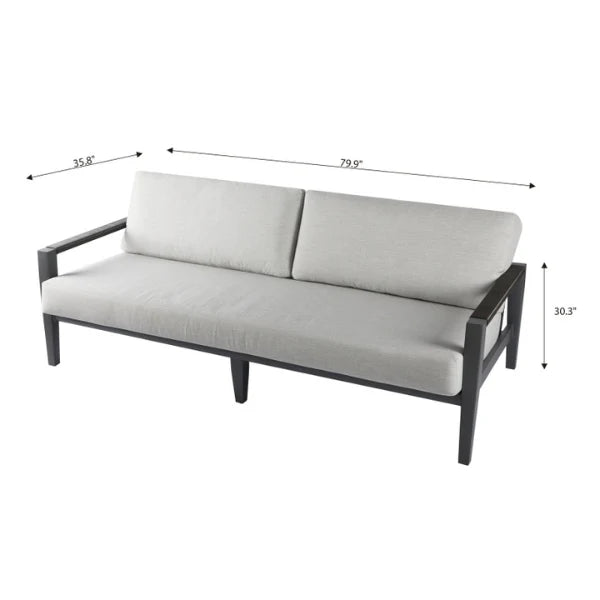 Elementi Outdoor Laguna Outdoor Aluminum 3-Seat Sofa with Sunbrella Cushions