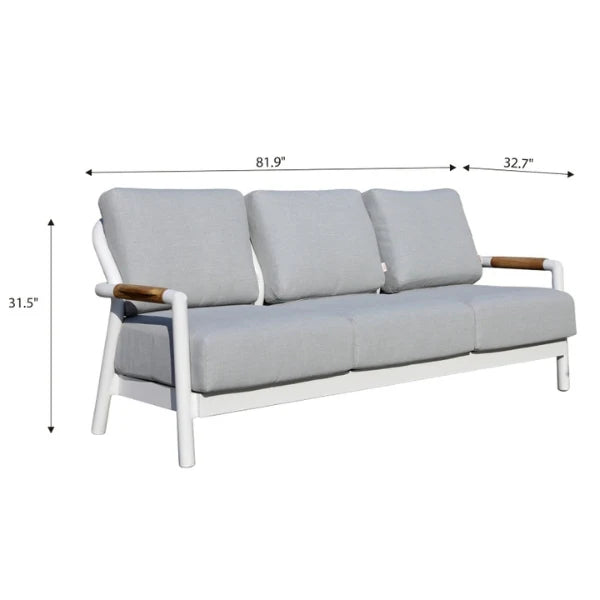 Elementi Outdoor Santorini Aluminum Sofa Teak Armrests