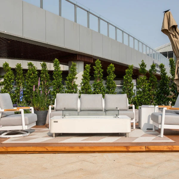 Elementi Outdoor Santorini Aluminum Sofa Teak Armrests
