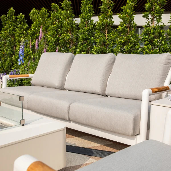 Elementi Outdoor Santorini Aluminum Sofa Teak Armrests