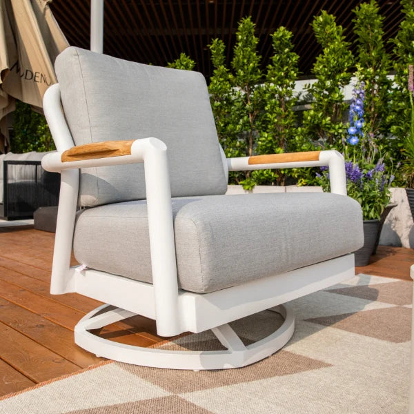 Elementi Outdoor Santorini Aluminum Swivel Chair Teak Armrests