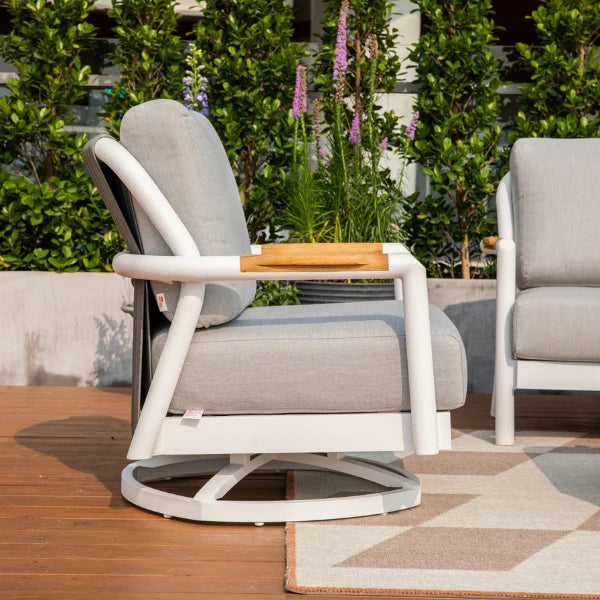 Elementi Outdoor Santorini Aluminum Swivel Chair Teak Armrests