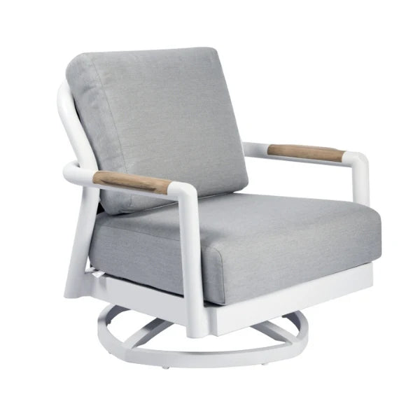 Elementi Outdoor Santorini Aluminum Swivel Chair Teak Armrests