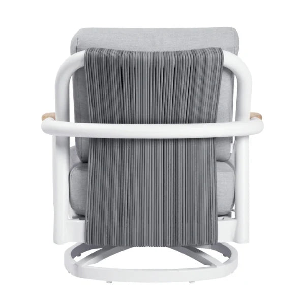 Elementi Outdoor Santorini Aluminum Swivel Chair Teak Armrests